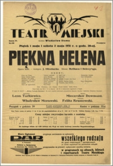[Afisz:] Piękna Helena. Opera buffo - kompoz. J. Offenbacha