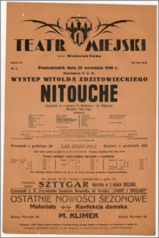 [Afisz:] Nitouche. Operetka w 4 aktach H. Meilhaca i Q. Millanda