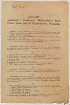 Zasady organizacji i działalności Wojewódzkiej Rady Opieki Społecznej na Województwo Pomorskie
