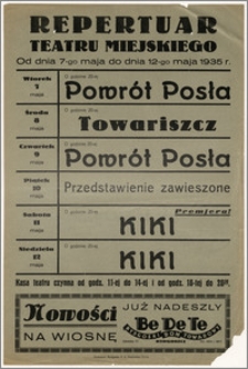 [Afisz:] Repertuar Teatru Miejskiego. Od dnia 7 maja do dnia 12 maja 1935 r.