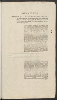 Kommissya Między W. X. Ignacym Kniaziem Massalskim Biskupem Wileńskim, W. Zienkowiczem Kasztelanem Smoleńskim y dalszemi osobami, tudzież między tymże W. Biskupem y innemi UU. Massalskiemi, a między WW. Niesiołowskiemi Woiewodami Nowogrodz.