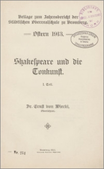 Shakespeare und die Tonkunst. Teil 1