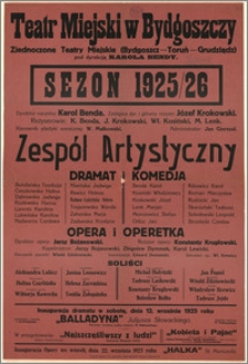 Teatr Miejski w Bydgoszczy, Zjednoczone Teatry Miejskie (Bydgoszcz - Toruń - Grudziądz). Sezon 1925/26