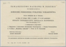 [Zaproszenie. Incipit] Towarzystwo Naukowe w Toruniu ma zaszczyt prosić na Doroczne Posiedzenie Publiczne...19 lutego 1960 r.