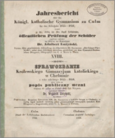 Jahresbericht über das Königl. katholische Gymnasium zu Culm für das Schuljahr 1855-1856