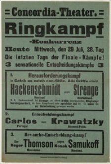 [Afisz:] Ringkampf-Konkurrenz. 29. Juli