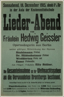 [Afisz:] Lieder-Abend von Fräulein Hedwig Geissler