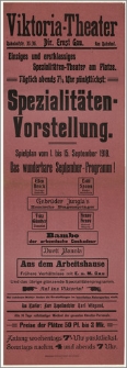 [Afisz:] Spielplan vom 1. bis 15. September 1918
