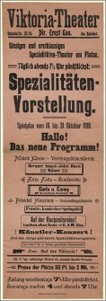 [Afisz:] Spielplan vom 16. bis 31. Oktober 1918