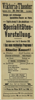 [Afisz:] Spielplan vom 1. bis 15. November 1918