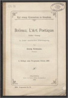 Boileau, L’Art Poétique. Dritter Gesang. In freier metrischer Übertragung [...]