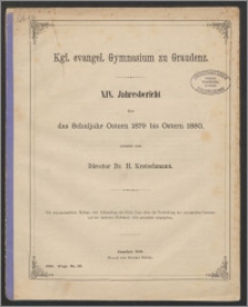 XIV. Jahresbericht über das Schuljahr Ostern 1879 bis Ostern 1880 [...]