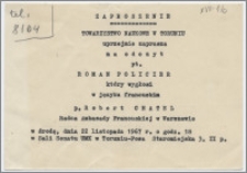 Zaproszenie : Towarzystwo Naukowe w Toruniu uprzejmie zaprasza na odczyt pt. Roman Policier, który wygłosi w języku francuskim p. Robert Chatel