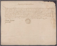 Anna Jagiellonka królowa polska kwituje Hieronimowi Bużeńskiemu odbiór pensji z żup krakowskich za IV kwartał 1573 r. w sumie 500 złp