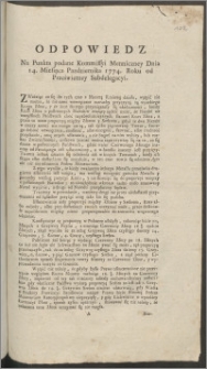 Odpowiedz Na Punkta podane Kommissyi Menniczney Dnia 14. Miesiąca Pazdziernika 1774. Roku od Prześwietney Subdelegacyi