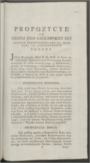 Propozycye Od Tronu Jego Krolewskiey Mci Stanom Rzeczypospolitey Na Seym Roku 1786. Zgromadzonym Podane