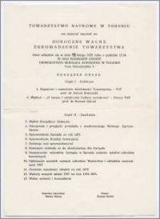 [Zaproszenie. Incipit] Towarzystwo Naukowe w Toruniu ma zaszczyt zaprosić na Doroczne Walne Zgromadzenie ... 19 lutego 1972 roku