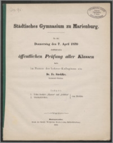 Städtisches Gymnasium zu Marienburg. Zu der Donnerstag , den 7. April 1870 stattfindenden öffentlichen Prüfung aller Klassen