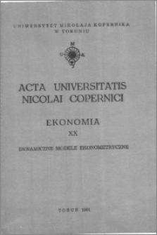 Acta Universitatis Nicolai Copernici. Nauki Humanistyczno-Społeczne. Ekonomia, z. 20 (215), 1991
