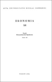 Acta Universitatis Nicolai Copernici. Nauki Humanistyczno-Społeczne. Ekonomia, z. 12 (146), 1984