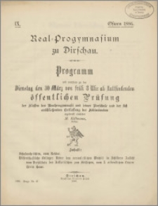 Real-Progymnasium zu Dirschau. Programm mit welchem zu der Dienstag den 30. März von früh 8 Uhr ab Stattfindenden öffentlichen Prüfung