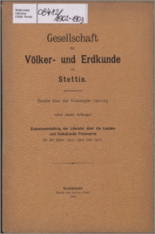 Gesellschaft für Völker und Erdkunde zu Stettin : Bericht uber das Vereinsjahr 1902-1903