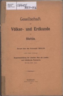 Gesellschaft für Völker und Erdkunde zu Stettin : Bericht uber das Vereinsjahr 1905-1906