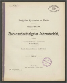 Königliches Gymnasium zu Konitz. Schuljahr 1907/1908. Siebenundachtzigster Jahresbericht