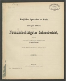 Königliches Gymnasium zu Konitz. Schuljahr 1909/1910. Neunundachtzigster Jahresbericht
