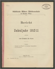 Städtische Höhere Mädchenschule zu Könitz Wpr. Bericht über das Schuljahr 1910/1911