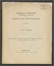 Anwendung der Differentiation mit beliebigem reellen Indexauf die Integration linearer Differentialgleichungen. 2. Teil