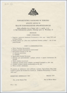 [Zaproszenie. Incipit] Towarzystwo Naukowe w Toruniu uprzejmie zaprasza na Walne Zgromadzenie Sprawozdawcze ...dnia 20 lutego 1985 roku