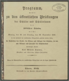Programm, womit zu den öffentlichen Prüfungen der Schüler und Schülerinnen der städtischen Schulen, welche Montag, den 29. und Dienstag, den 30. September 1845 [...]