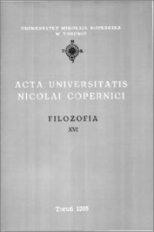 Acta Universitatis Nicolai Copernici. Nauki Humanistyczno-Społeczne. Filozofia, z. 16 (279), 1995