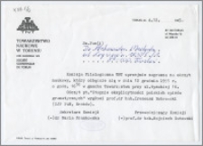 [Zaproszenie. Incipit] Komisja Filologiczna TNT uprzejmie zaprasza na odczyt naukowy ... 12 grudnia 1995 r.