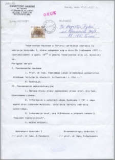 [Zaproszenie. Incipit] Towarzystwo Naukowe w Toruniu uprzejmie zapraszam na zebranie Wydziału I ... 24 listopada grudnia 1997 r