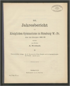 XIX. Jahresbericht des Königlichen Gymnasiums zu Strasburg W.-Pr. über das Schuljahr 1892/93