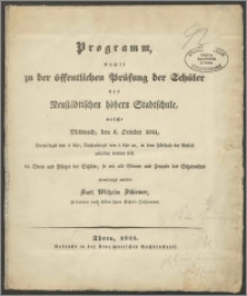 Programm, womit zu der öffentlichen Prüfung der Schüler der Neustädtischen höheren Stadtschule, welche Mittwoch, den 6. October 1841 [...]