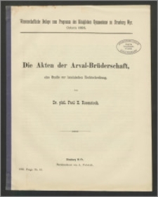 Die Akten der Arval-Brüderschaft, eine Studie zur lateinischen Rechtschreibung