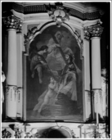 Chełmno. Fara-kościół Wniebowzięcia NMP. Wnętrze-ołtarz boczny z obrazem św. Jana Nepomucena autorstwa Tadeusza Konicza