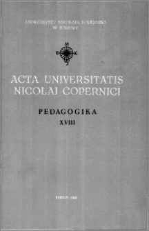 Acta Universitatis Nicolai Copernici. Nauki Humanistyczno-Społeczne. Pedagogika, z. 18 (253), 1992