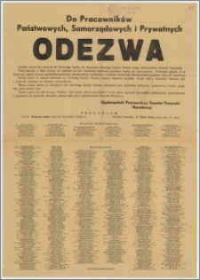 [Afisz] : [Inc.:] Do pracowników państwowych, samorządowych i prywatnych Odezwa