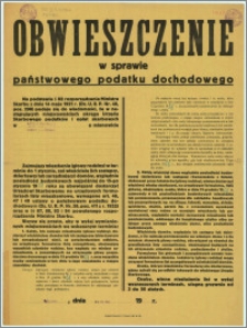 Obwieszczenie w sprawie państwowego podatku dochodowego : Bydgoszcz, dnia 19. grd. 1928 r.