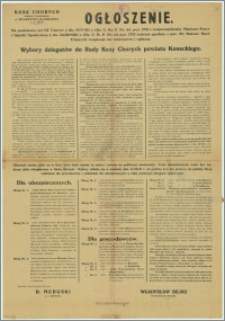 Ogłoszenie : Wybory delegatów do Rady Kasy Chorych powiatu Koneckiego [...] Skarżysko, dnia 21 kwietnia 1929 roku