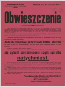 Obwieszczenie : Poznań, dnia 15. września 1930 r.