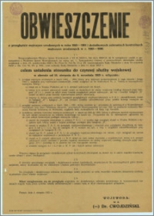 Obwieszczenie : o przeglądzie mężczyzn urodzonych w roku 1883-1901 [...], Poznań, dnia 3. sierpnia 1923 r.