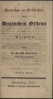 Beiträge zur Geschichte des Deutschen Ordens in Preußen H. 1