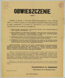 Ogłoszenie : na temat przestrzegania czystości i dbania o porządek przez właścicieli nieruchomości, Brzeziny, dn. 10.IX.1928 r.