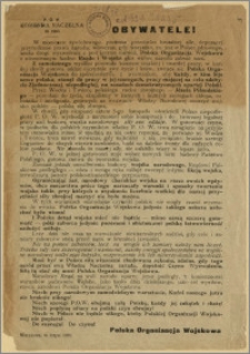 Obywatele! [Ulotka wzywająca do popierania Polskiej Organizacji Wojskowej] P. O. W. Komenda Naczelna Nr 1280