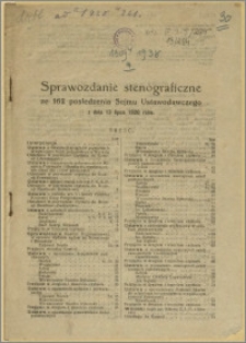 Sprawozdanie Stenograficzne ze 162 posiedzenia Sejmu Ustawodawczego z dnia 13 lipca 1920 roku